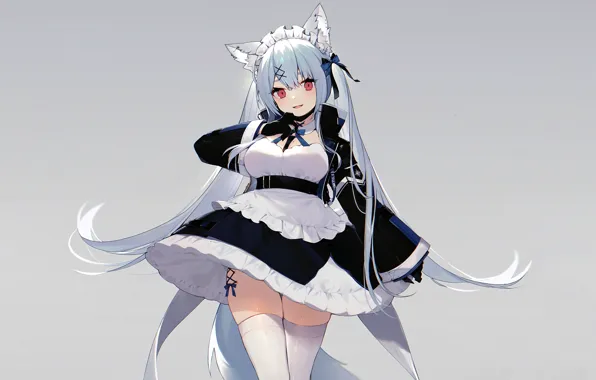 Girl, sexy, cleavage, thighhighs, long hair, dress, boobs, animal ears