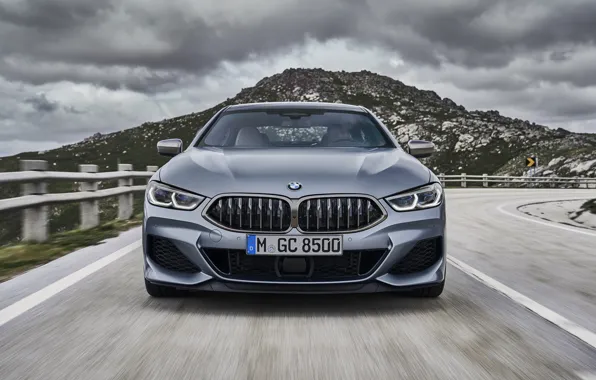 Картинка купе, гора, BMW, вид спереди, Gran Coupe, 8-Series, 2019, четырёхдверное купе