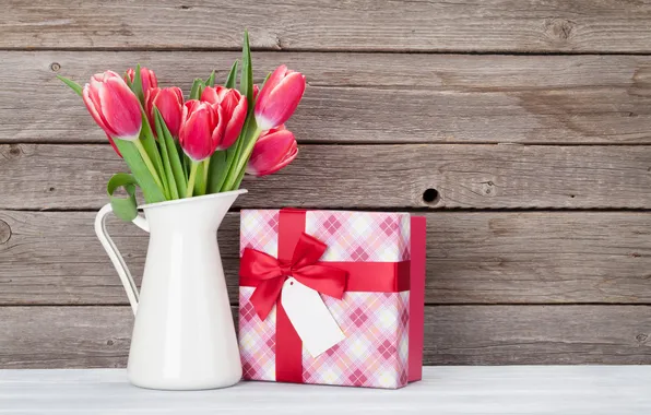 Картинка цветы, букет, тюльпаны, red, wood, flowers, tulips, spring