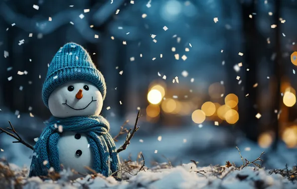 Картинка зима, снег, Рождество, Новый год, снеговик, Christmas, winter, snow