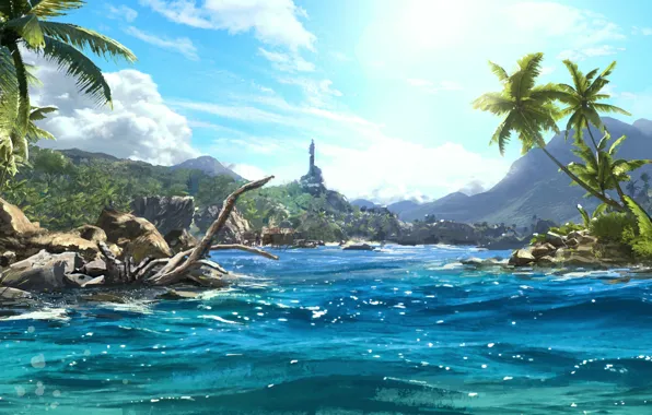 Картинка море, пляж, деревья, пальмы, Far Cry: 3