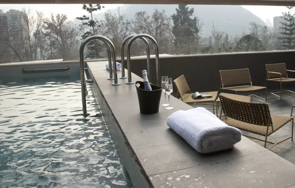 Glass, pool, room, interior, champagne