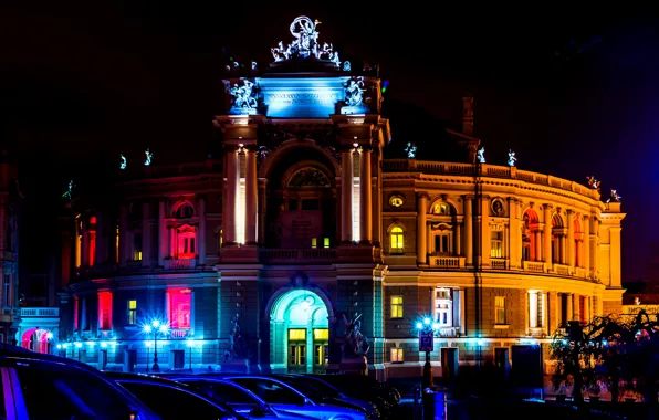 Ночь, Украина, night, Ukraine, Одесса, национальный академический театр оперы и балета, Odessa
