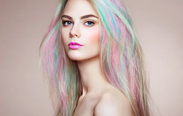 Картинка портрет, макияж, губки, Oleg Gekman, Model Girl with Colorful Dyed Hair