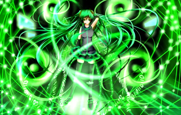 Девушка, аниме, арт, микрофон, vocaloid, hatsune miku, вокалоид, kitamuraeri
