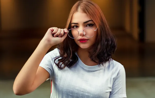 Картинка очки, жест, brown eyes, карие глаза, glasses, милая девушка, cute girl, gesture