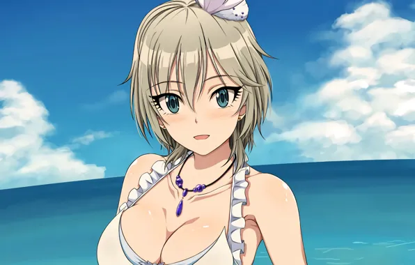 Girl, sexy, Anastasia, cleavage, sea, boobs, anime, blue eyes