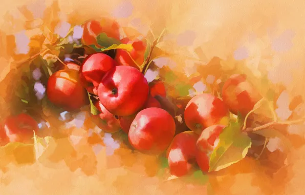 Картинка яблоки, картина, арт, живопись, painting, румяные, яблочки, наливные