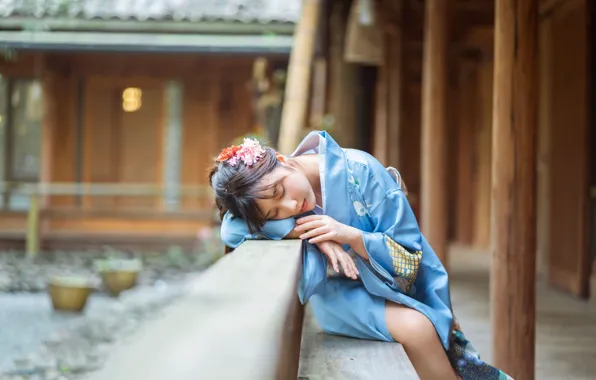 Asian, Model, Woman, Kimono, Yukata, Robe, Minka