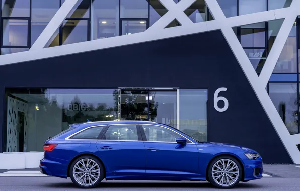 Синий, Audi, профиль, 2018, универсал, A6 Avant