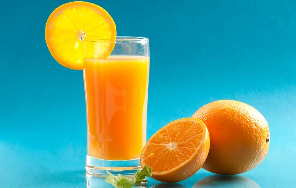 Стакан, апельсин, долька, сок