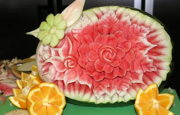 Картинка цветок, апельсин, арбуз, ягода, цитрус, фрукты