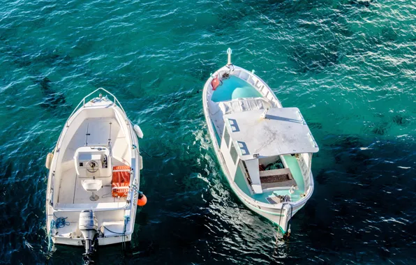 Sea, ocean, water, two, day, liquid, boats, motorboats