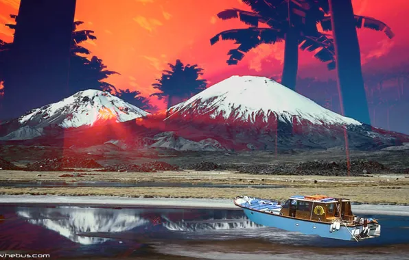 Вода, горы, пальмы, катер