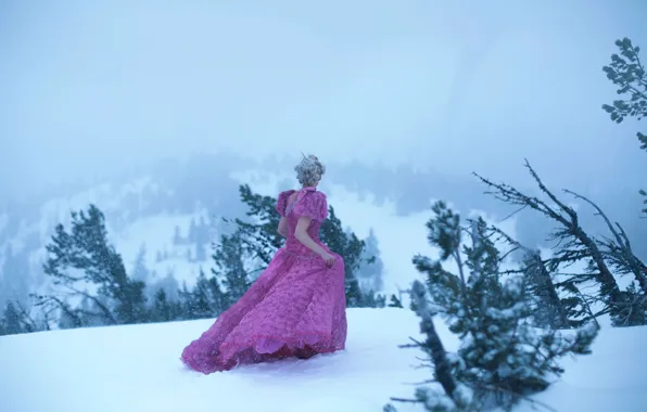 Картинка зима, девушка, снег, природа, платье, Lichon
