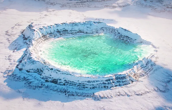 Природа, Красота, Nature, Snowy, Cold, Crater Lake, Aerial view, Frozen lake