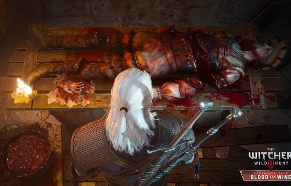 Картинка кровь, свечи, мечи, ведьмак, труп, DLC, Геральт из Ривии, The Witcher 3: Wild Hunt