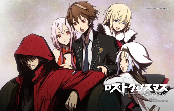 Капюшон, школьная форма, красный плащ, guilty crown, розовые волосы, inori yuzuriha, scrooge, carol
