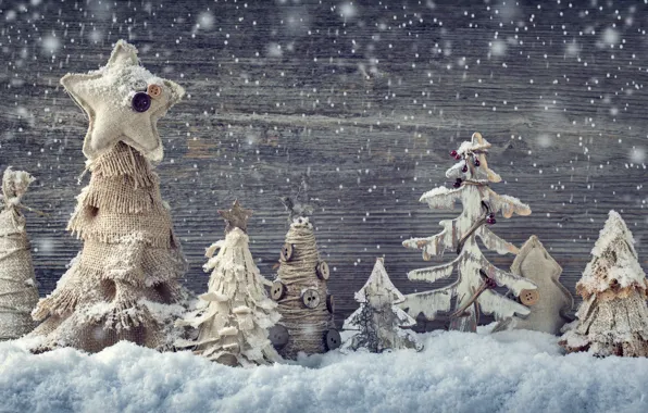 Картинка снег, украшения, елки, Новый Год, Рождество, ткань, Christmas, vintage