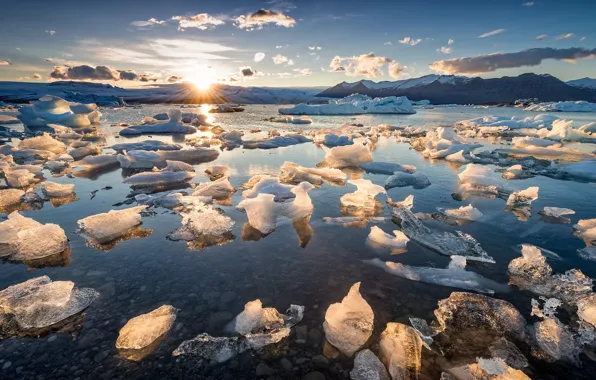 Картинка море, лёд, утро