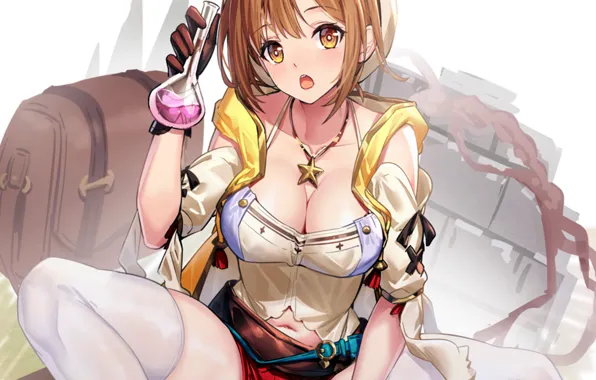 Girl, sexy, cleavage, shorts, blouse, thighhighs, boobs, anime