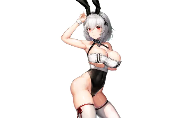 Girl, sexy, cleavage, thighhighs, boobs, anime, beautiful, red eyes