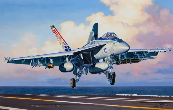 Картинка авиация, истребитель, авианосец, самолёт, Super Hornet, Boeing F/A-18E