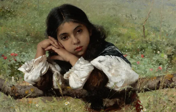 Картинка 1882, American painter, американский художник, Моменты задумчивости, Charles Sprague Pearce, Moments of Thoughtfulness, Чарльз Спарк …