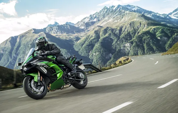 Картинка Kawasaki Ninja H2 SX, mountains, Ninja, road, Kawasaki