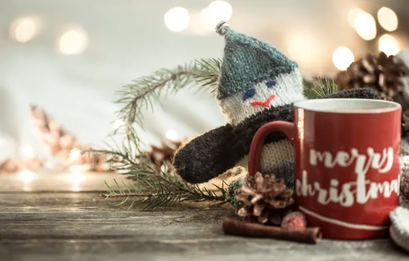 Картинка зима, украшения, чай, шарф, Рождество, кружка, Новый год, new year