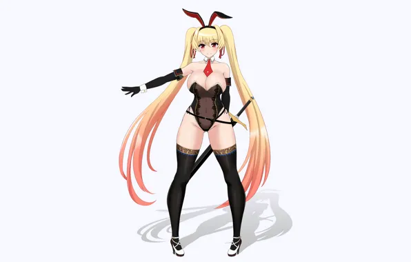 Girl, sword, sexy, cleavage, thighhighs, long hair, boobs, anime