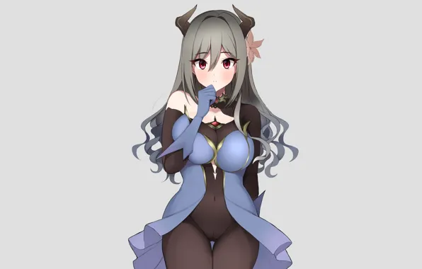 Girl, sexy, cleavage, horns, long hair, dress, pussy, boobs