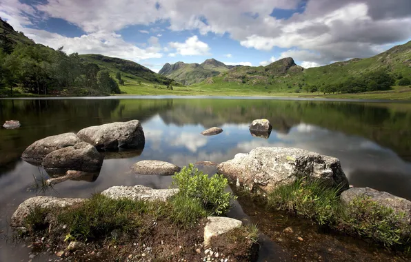 Лето, пейзаж, озеро, камни