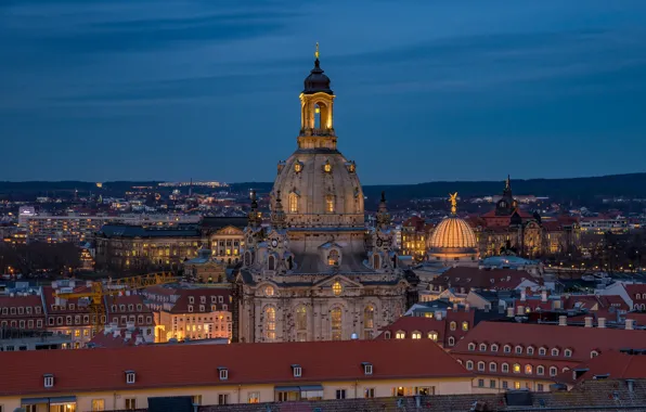 Здания, дома, Германия, Дрезден, крыши, церковь, Germany, Dresden