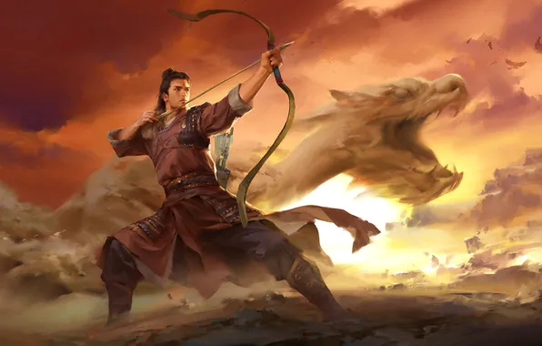 Картинка дракон, фэнтези, арт, лучник, стрелок, 射雕英雄 侠之大者, zhang lu
