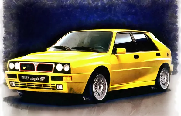Картинка auto, yellow, art, Lancia, Lancia Delta, Delta