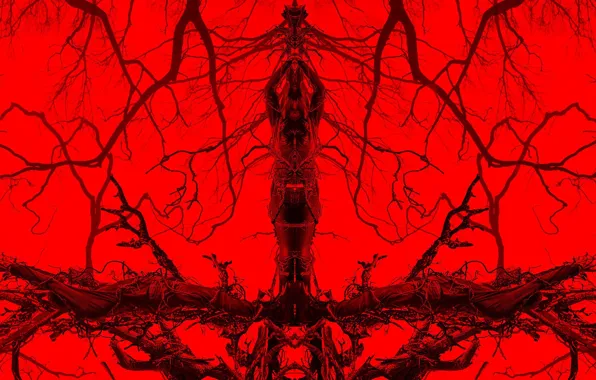 Cinema, red, forest, devil, tree, movie, evil, film