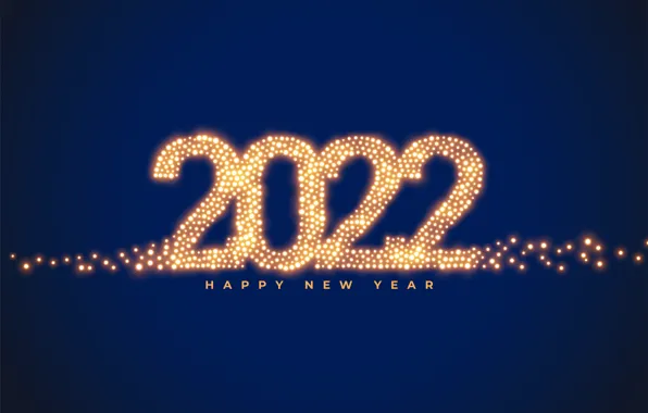 Цифры, Новый год, синий фон, иллюминация, 2022