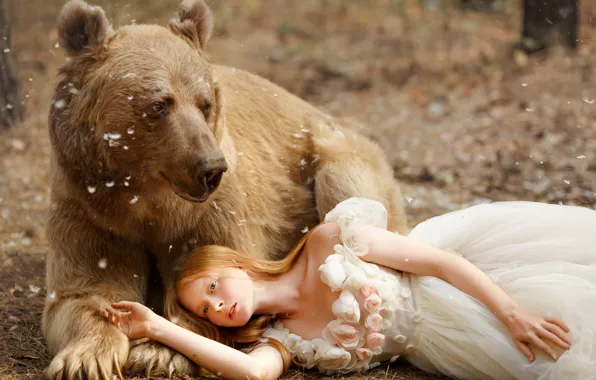 Картинка поза, платье, медведь, девочка, топтыгин, Светлана Никотина