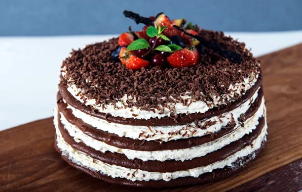 Картинка украшения, ягоды, шоколад, торт, крем, десерт