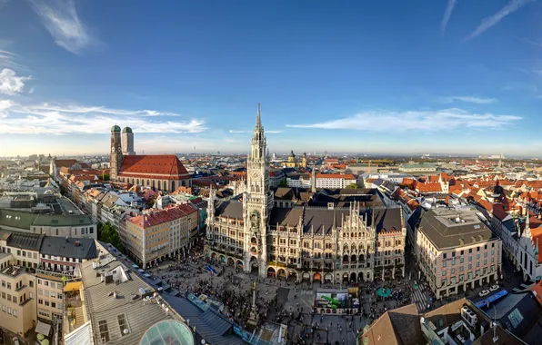 Люди, дома, Германия, площадь, вид сверху, дворец, Munich