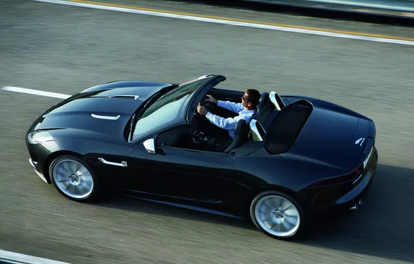 Car, Jaguar, black, speed, F-Type, V8 S