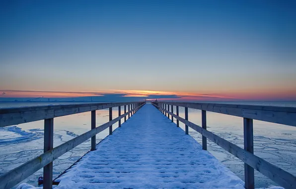 Картинка зима, мост, озеро, Sweden, Skane, Lomma
