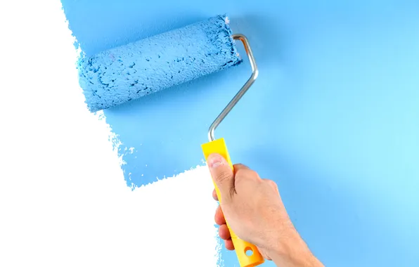 Wall, white, blue, paint, paint roller