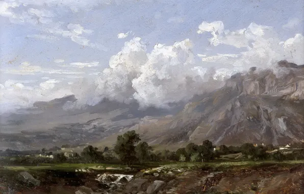 Картинка облака, природа, картина, Карлос де Хаэс, Горный Пейзаж