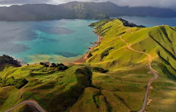 Картинка море, горы, Новая Зеландия, Marlborough Sounds