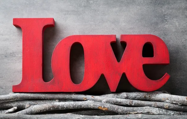Любовь, ветки, red, love, heart, wood, romantic