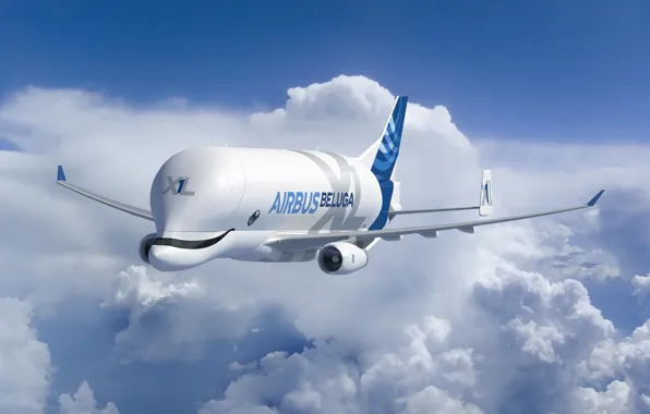 Картинка самолет, Облака, самолёт, Грузовой, Airbus, Beluga, A300, Airbus Beluga