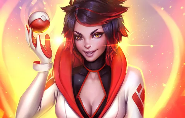 Девушка, лицо, арт, art, Pokemon Go, Candela, Team Valor leader