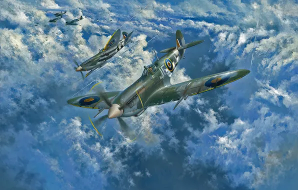 Картинка art, airplane, Spitfire, aviation, ww2